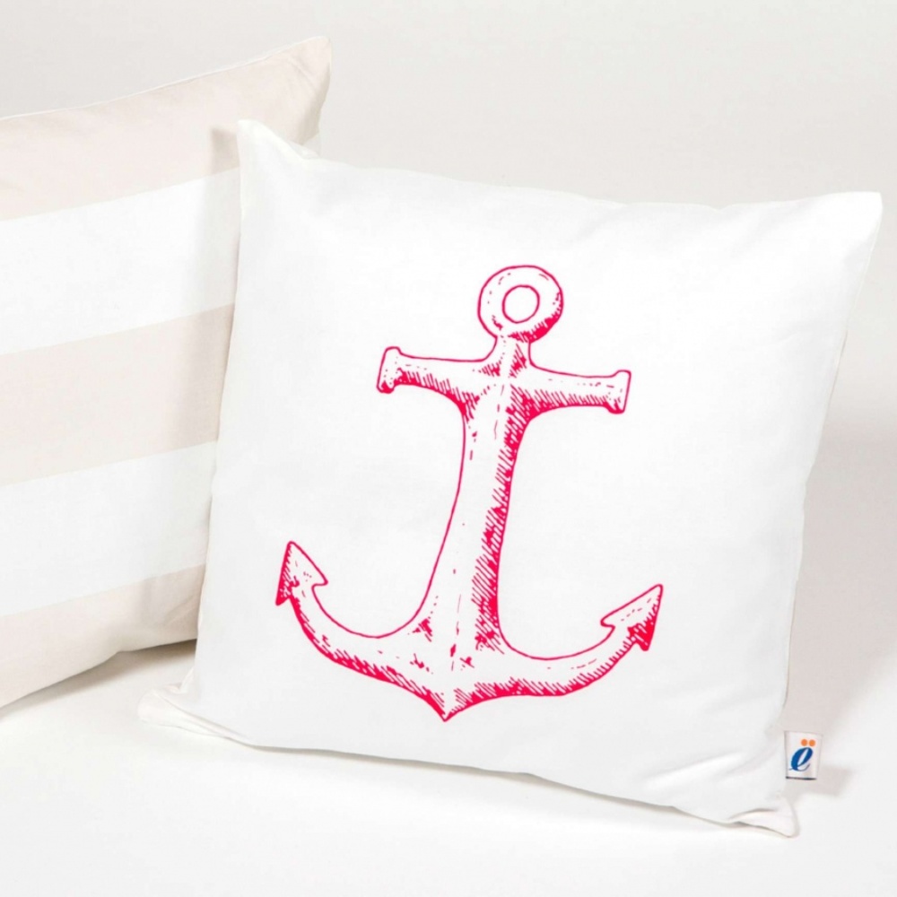 KIDS BEDDING ORGANIC COTTON RED ANCHOR PILLOW